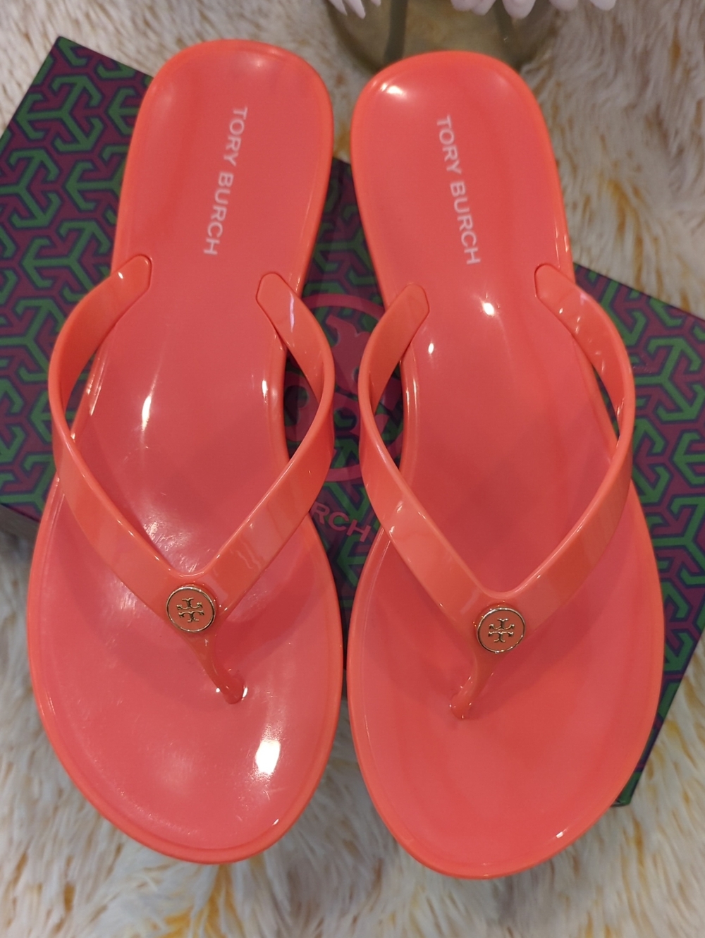 ❣️🩴Tory Burch Coral Gloss candy fluo color Jelly Thong Sandals🩴❣️ - Picture 3 of 9